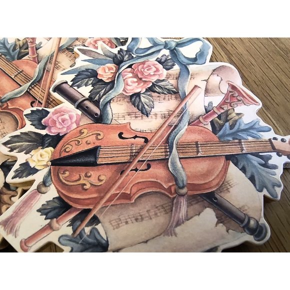 Vintage Victorian Tree Ornaments, SET/10, Drum Harp and Violin Floral Scrolls - Picture 6 of 10